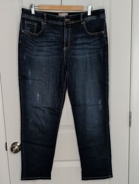 Chico's Dark  Straight Leg Jeans Size 2 Ankle (L/12) Women's Denim Distressed